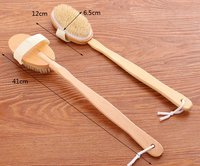 Luxury Bamboo Exfoliating Bath Brush – Long Handle & Detachable Massager