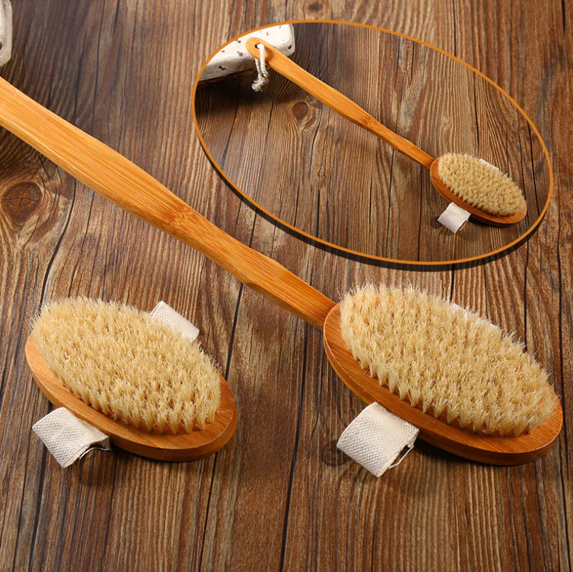 Luxury Bamboo Exfoliating Bath Brush – Long Handle & Detachable Massager