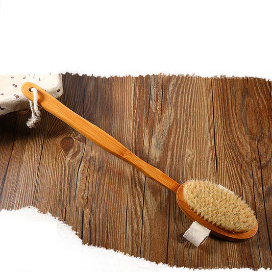 Luxury Bamboo Exfoliating Bath Brush – Long Handle & Detachable Massager