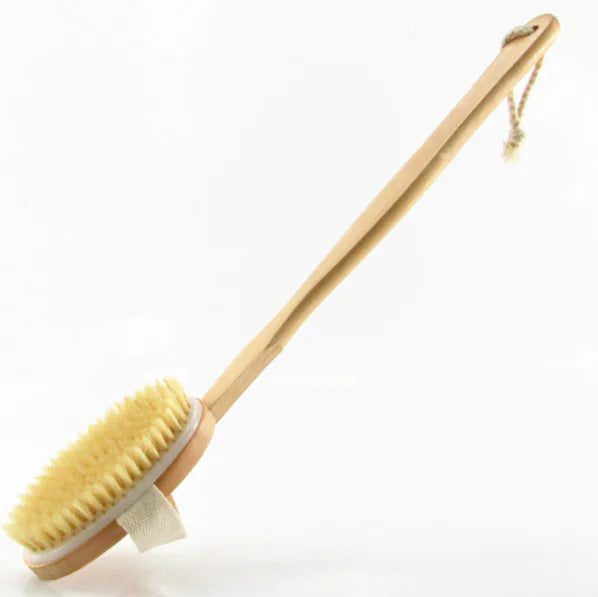 Luxury Bamboo Exfoliating Bath Brush – Long Handle & Detachable Massager